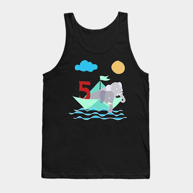 Elephants In Paper Boat Sea 5 Years Birthday Tank Top by SinBle